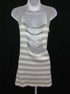 You are bidding on a SMITTEN Gray Stripe Embellished Sleeveless Blouse 