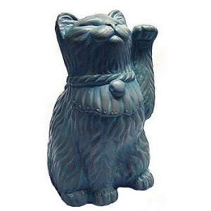    Big BLUE Patina Maneki Neko Lucky CAT Sculpture: Home & Kitchen