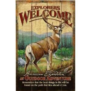  American Expedition Wooden Welcome Sign Mule Deer: Patio 