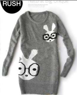 2012 Autumn Korean Cartoon glasses rabbit Round neck Wool sweater 