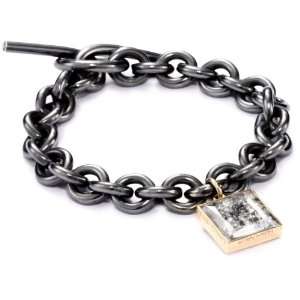    18K Gold and Oxidized Silver Diamond Charm Link Bracelet: Jewelry