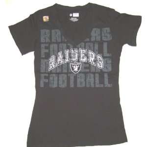  Oakland Raiders NFL Womens Team Apparel Black V Neck Tee 