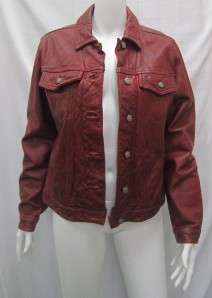 Gap Sz M Burgundy genuine heavy leather distressed jeans style jacket 