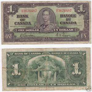 1937 BANK OF CANADA $1 ONE DOLLAR BC 21b NARROW PANEL  