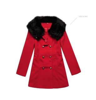 J2205 Japan Red Fur Collar Bow Double Breasted Coat  