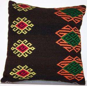 13x13 Turkish Handmade Wool Black Cicim Kilim Pillow with insert 