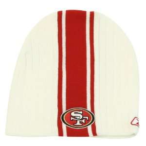   49ers Center Stripe Winter Knit Beanie Hat   White: Sports & Outdoors