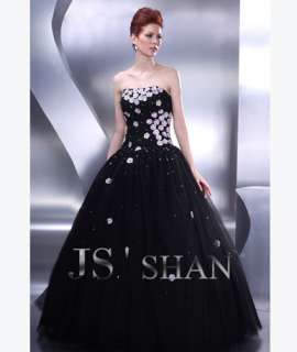 JSSHAN Black Long Formal Prom Ball Gown Evening Dress  
