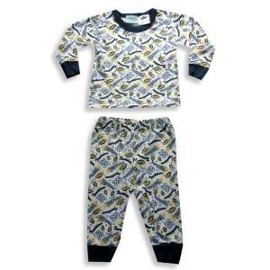 Mon Petit   Infant Boys Long Sleeve Football Pajamas, White, Navy 