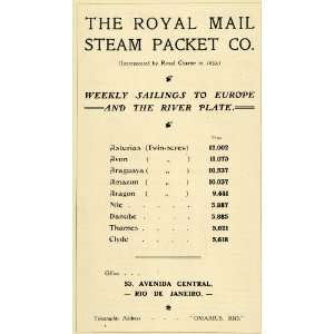  1909 Ad Royal Mail Steam Packet Co Sailing Avenida Central 