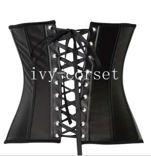 Black Lace up Boned Waist Training Faux Leather Underbust Corset Waist 