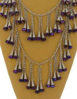 New Statement Purple Jewel Fringe Necklace Earring Set  