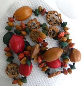 VINTAGE Chunky Pits Seeds Wood Bead Hippie Necklace 36  
