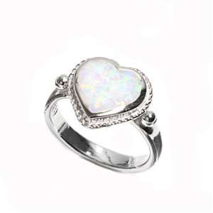   12mm Heart Shaped White Lab Opal Ring (Size 5   9)   Size 7: Jewelry