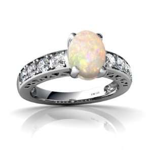  14K White Gold Oval Genuine Opal Ring Size 4 Jewelry