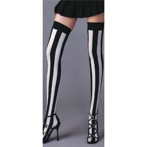 Black White Vertical Striped Thigh High Hi Gothic Cyber Cosplay Dance