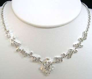Bridal Crystal Necklace Earrings Set Prom Wedding Pageant Jewelry 