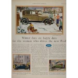  1929 Ad Ford Model A Sedan Coupe Vintage Skiing Sled 