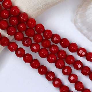 Red Sea Coral Faceted Round Loose Beads Fit Jewelry 4mm  