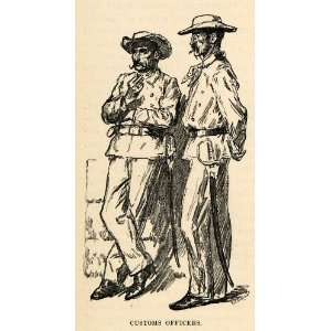  1888 Wood Engraving Customs Officers Costume Police Border Patrol 