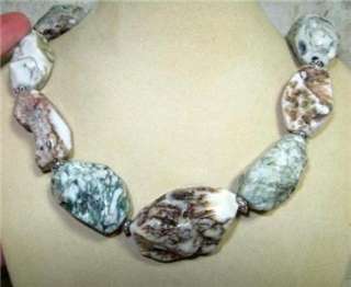 HUGE AGATE STERLING SILVER BIG ROUGH STONES NECKLACE!! NUGGET BEADS 