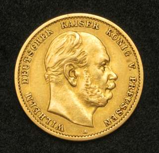 1875, Germany, Prussia, Wilhelm the Great. Gold 10 Mark Coin.  