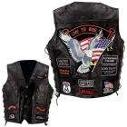 Mens Black Leather MOTORCYCLE Rider EAGLE FLAG Vest 5X  