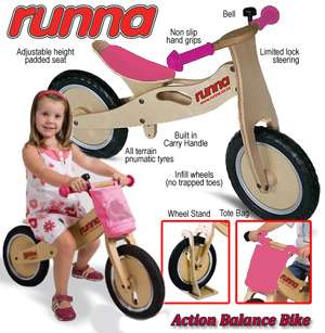 NEW IN BOX Pink KOBBA Wooden Runna Action Balance Bike  