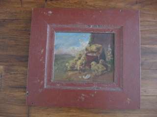 OMG! OLD 1885 OIL PAINTING 6 BABY CHICKS in MOULDING WIDE FRAME Just 
