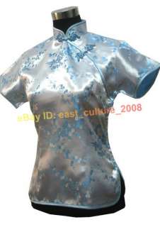 Chinese Handmade Plum blossom Shirt Blouse Blue WHS 02  