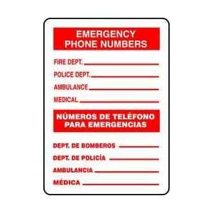    Sign,14x10,emergency Phone Numbers   ACCUFORM
