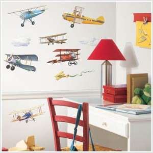22 New VINTAGE AIRPLANES WALL DECALS Planes Stickers Boys Room Decor 