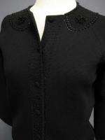 Vintage 1960s The May Company Hong Kong Black Beaded Cardigan Sweater 