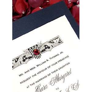  Wedding Invitations Kit Navy Blue with Ruby Crystal Brad 