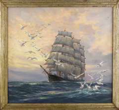 ANTON OTTO FISCHER   SAILING INTO THE SUNSET OIL PAINTING ON CANVAS