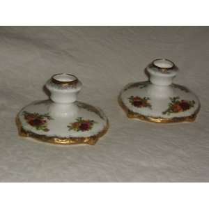 Royal Albert Old Country Roses China Round/Square Base Candlestick Set