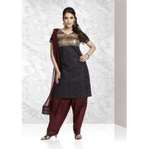  Women Cotton Salwar Kameez Suit Black and Red with Bead 