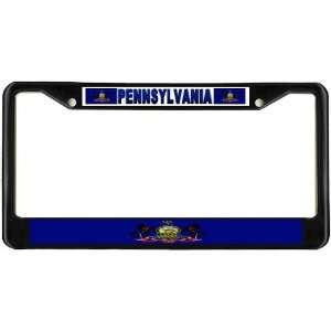  Pennsylvania PA State Flag Black License Plate Frame Metal 