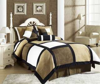   White Micro Suede Patchwork Duvet Cover Set California Cal King  