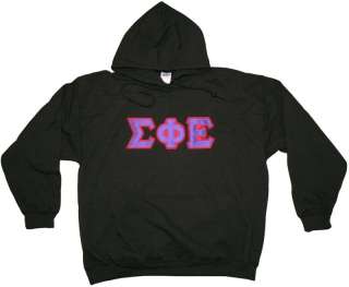   is black, size XL, purple top letters, red bottom/border letters
