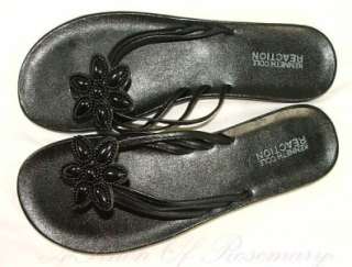 Kenneth Cole Reaction Sandful Beaded Flower Flip Flop Thongs Sandals 