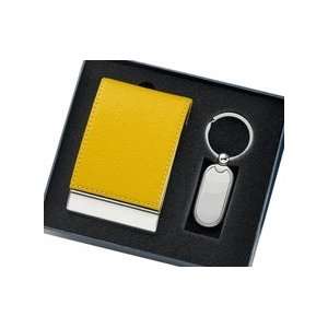 Free Personalized Yellow Leatherette Metal Card Case Key Ring in Gift 