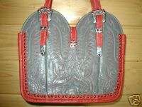 Nice Western Red Leather Grey Cowboy Boot Top Purse Silver Conchos 