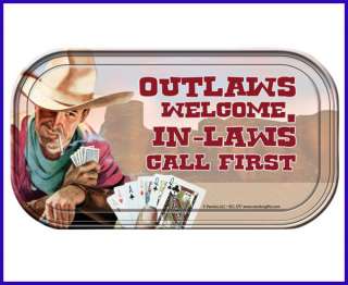 Western Lodge Cabin Decor Outlaws Magnetic Tin Sign  