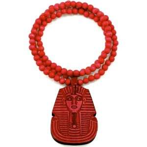   Red All Natural Wood Style King Tut Replica Pendant Piece Necklace