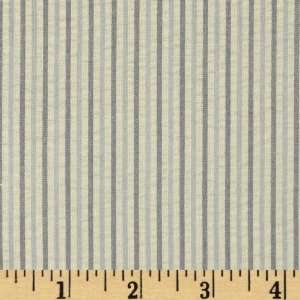  58 Wide Woven Cotton Seersucker Stripes Blue/Ivory Fabric 
