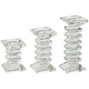    Set of 3 Block Crystal Glass Candle Holders: Home & Kitchen