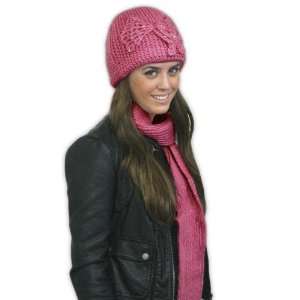  Hot Pink Studded Bow Hat and Scarf Set: Home & Kitchen