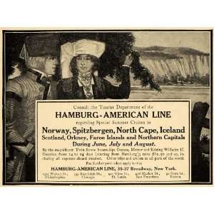  1908 Ad Hamburg American Line Cruise Ship Norway Trip 