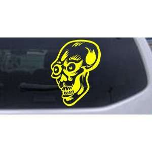 Big Eyed Skull Car Window Wall Laptop Decal Sticker    Yellow 16in X 